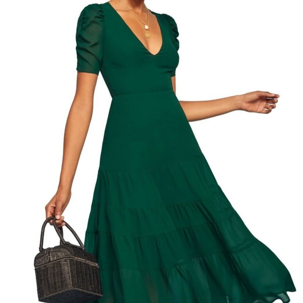 Reformation Emerald Green Long Short Sleeve Dress Size 4